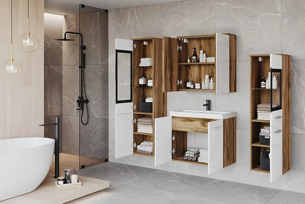 MINIO go for it , Meuble de salle de bain chêne wotan/blanc brillant - MARIT II