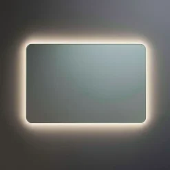 Miroir Lumineux|Et Design Miroir à bord poli 100x70 cm avec coins arrondis et rétroéclairage périmétrique