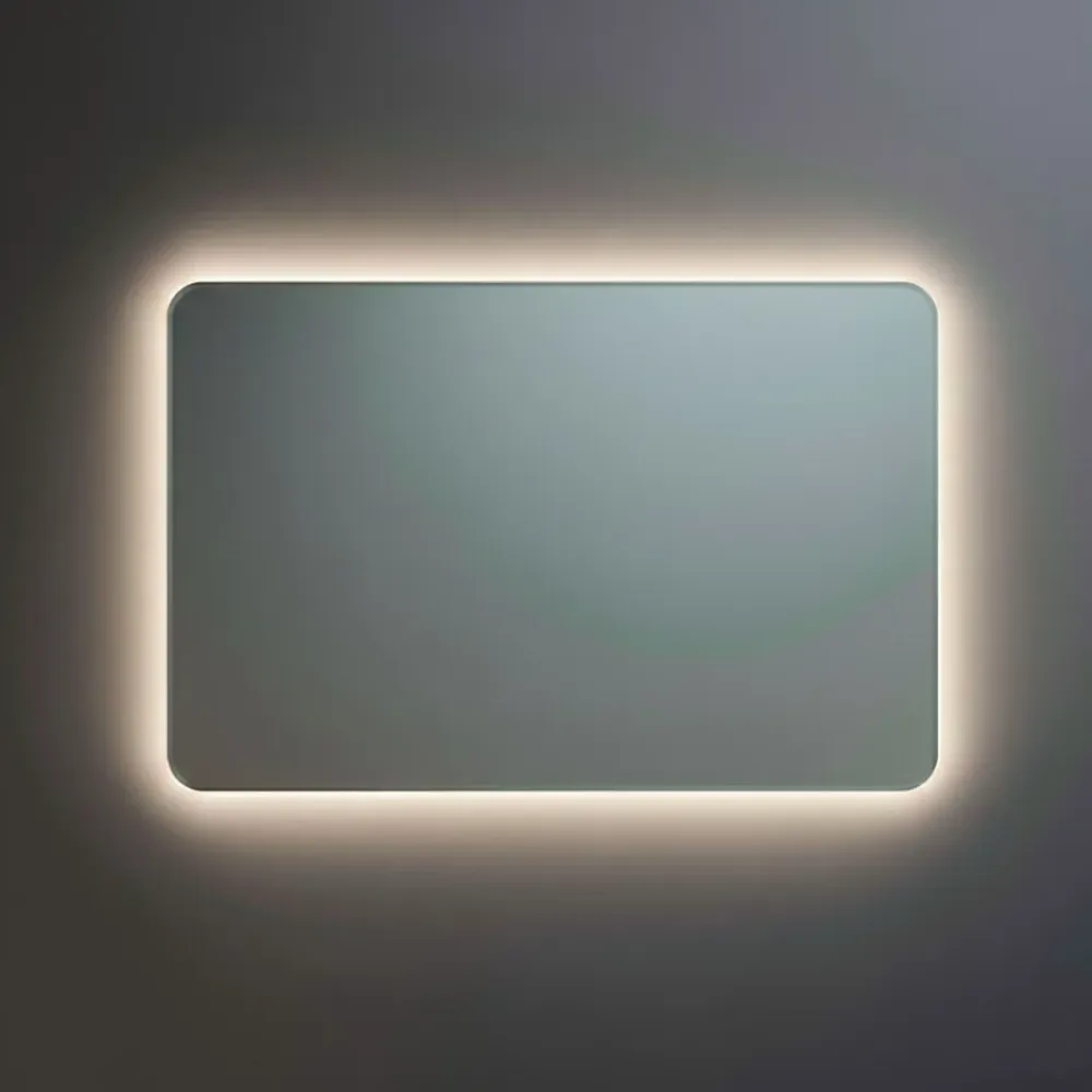 Miroir Lumineux|Et Design Miroir à bord poli 100x70 cm avec coins arrondis et rétroéclairage périmétrique