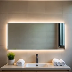 Miroir Lumineux|Et Design Miroir à bord poli 120x60 cm avec rétroéclairage périmétrique, interrupteur tactile et système antibuée