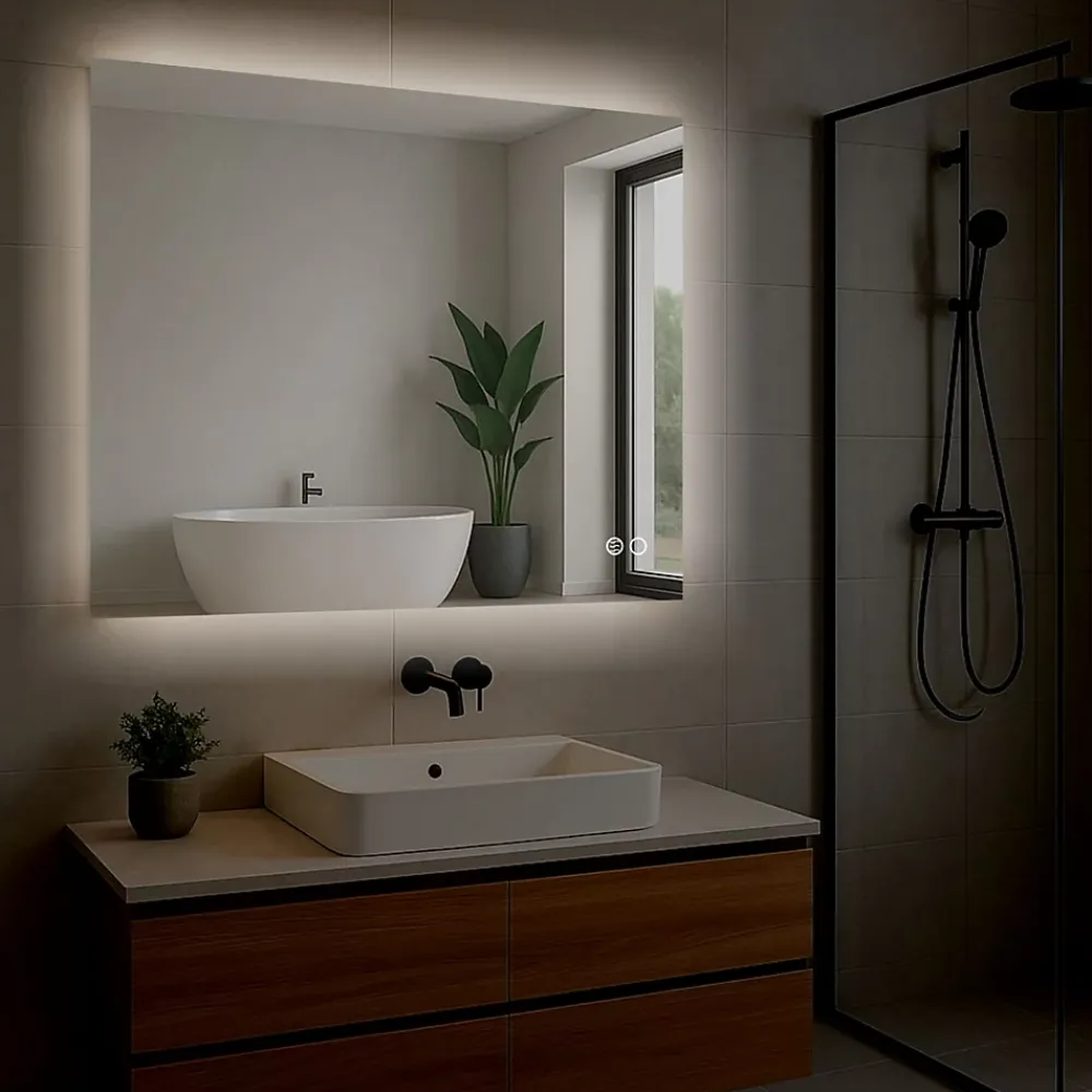 Miroir Lumineux|Et Design Miroir à bord poli 120x60 cm avec rétroéclairage périmétrique, interrupteur tactile et système antibuée