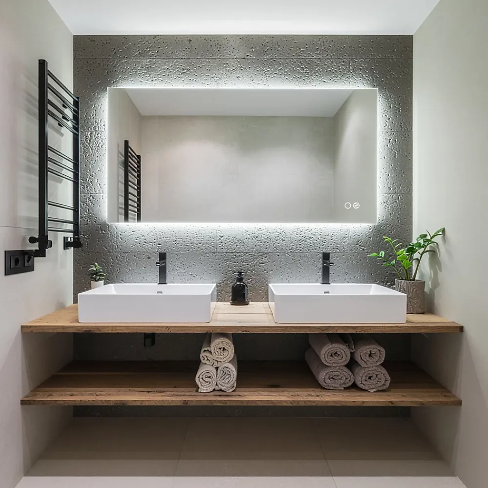 Miroir Lumineux|Et Design Miroir à bord poli 120x60 cm avec rétroéclairage périmétrique, interrupteur tactile et système antibuée