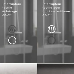 Miroir Lumineux|Et Design Miroir à bord poli 120x60 cm avec rétroéclairage périmétrique, interrupteur tactile et système antibuée