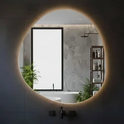 Miroir Lumineux|Et Design Miroir à bord poli 100x110 cm de forme profilée avec rétroéclairage led périmétrique et interrupteur tactile