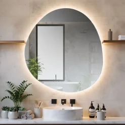 Miroir Lumineux|Et Design Miroir à bord poli 100x110 cm de forme profilée avec rétroéclairage led périmétrique et interrupteur tactile