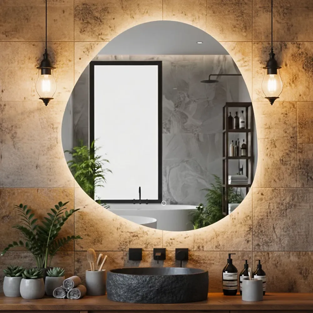Miroir Lumineux|Et Design Miroir à bord poli 100x110 cm de forme profilée avec rétroéclairage led périmétrique et interrupteur tactile