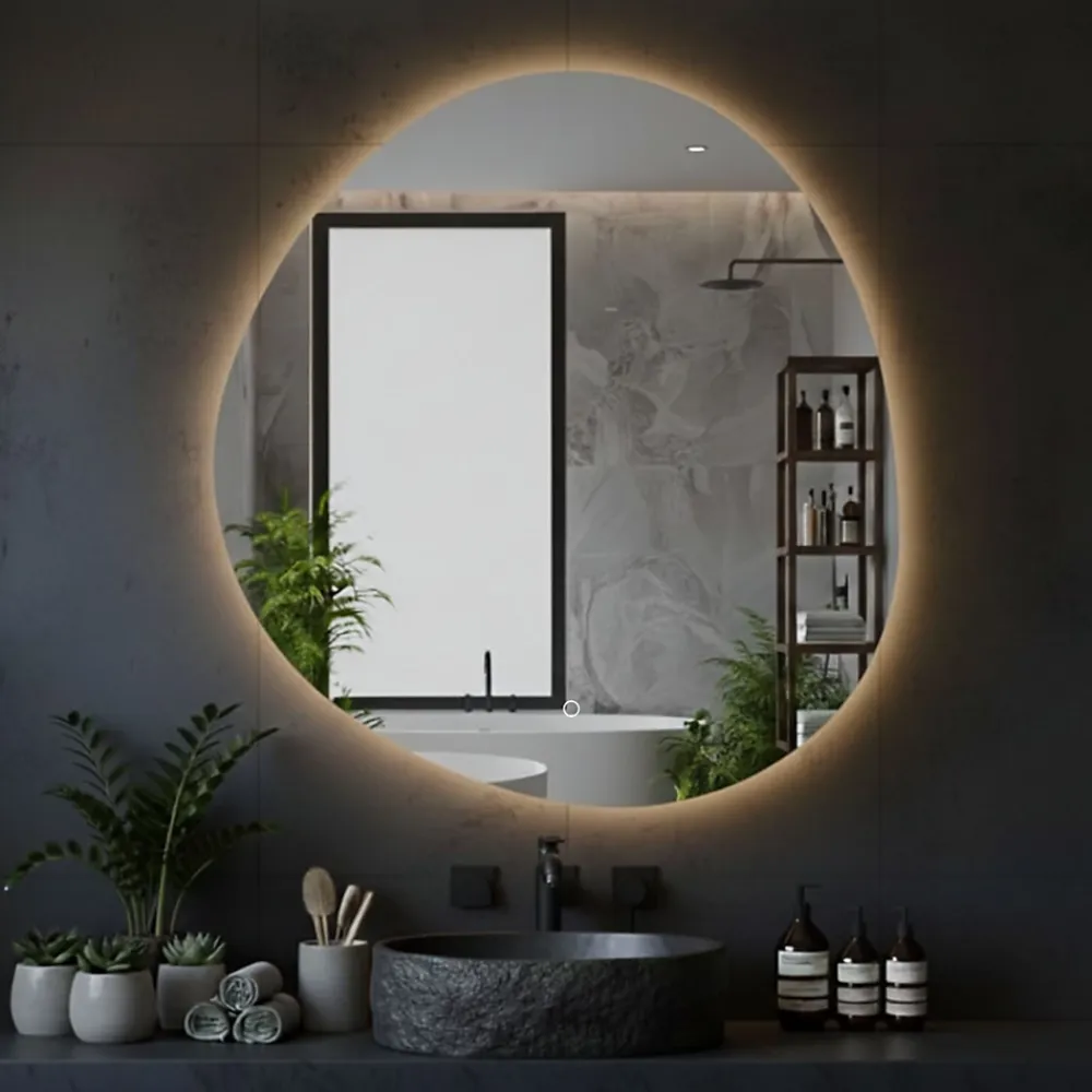 Miroir Lumineux|Et Design Miroir à bord poli 100x110 cm de forme profilée avec rétroéclairage led périmétrique et interrupteur tactile
