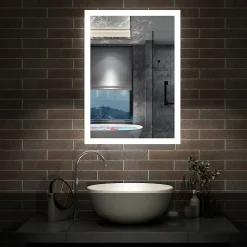 Miroir Lumineux|AICA Sanitaire Miroir de salle de bain 50x70cm LED tricolore anti-buée + mémoire + dimmable,