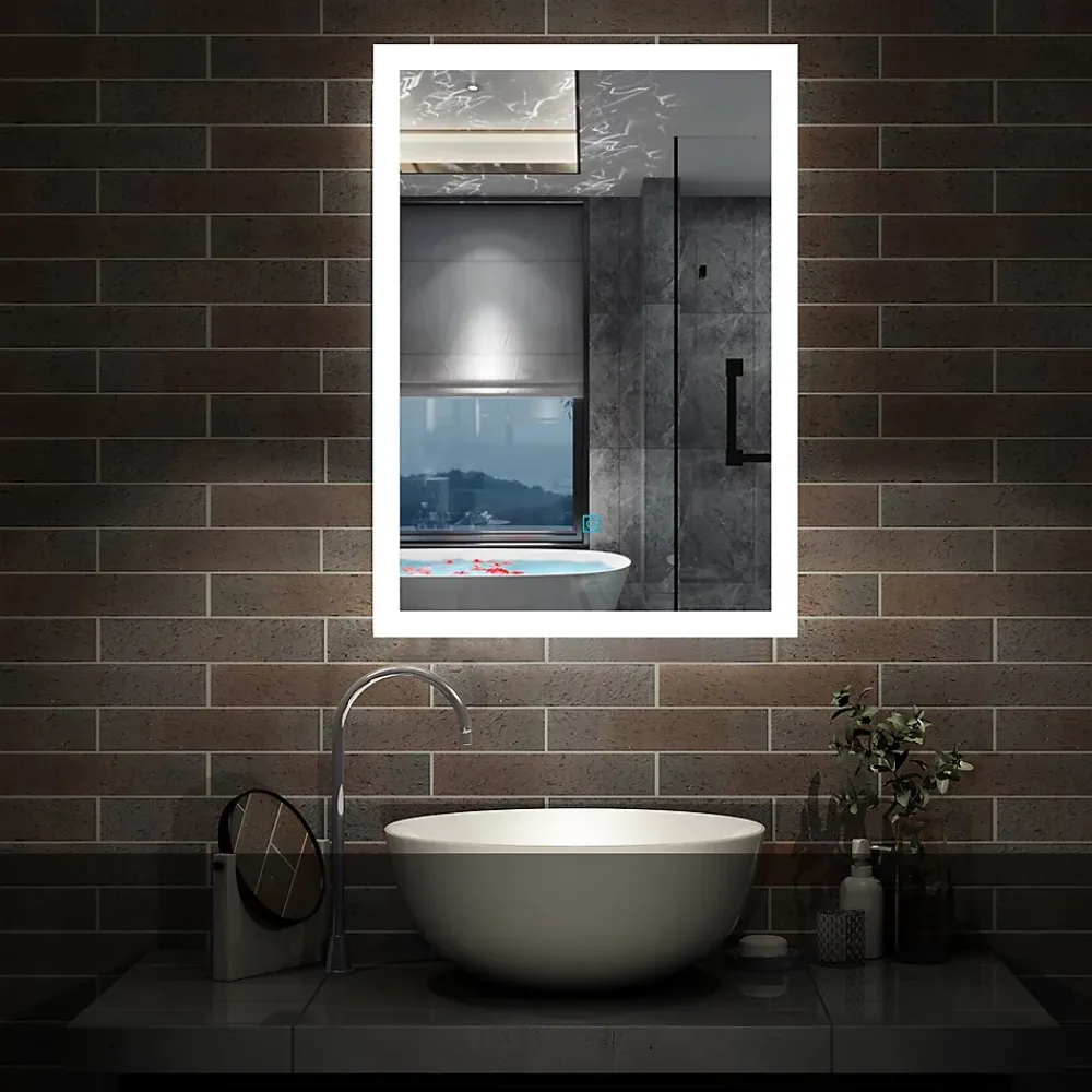 Miroir Lumineux|AICA Sanitaire Miroir de salle de bain 50x70cm LED tricolore anti-buée + mémoire + dimmable,