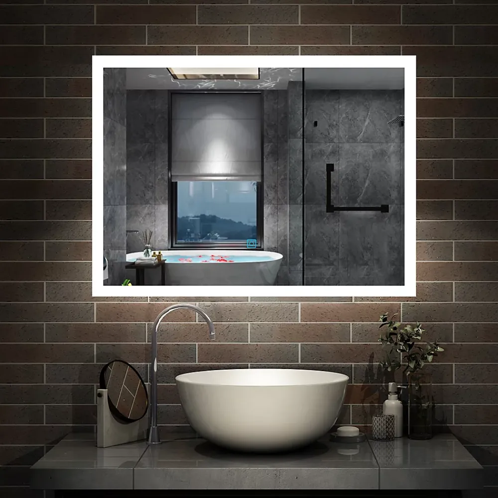AICA Sanitaire Miroir de salle de bain 80x60cm LED tricolore anti-buée + mémoire + dimmable,