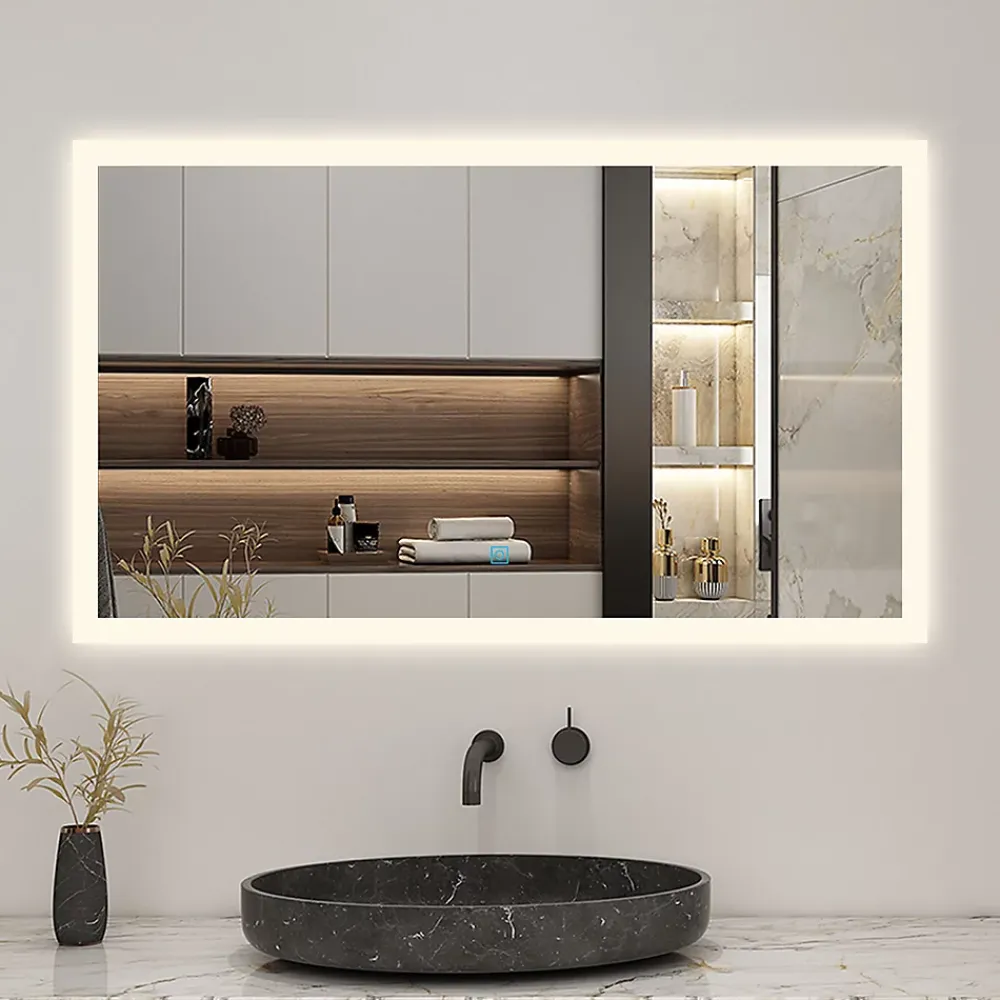 AICA Sanitaire Miroir de salle de bain 80x60cm LED tricolore anti-buée + mémoire + dimmable,