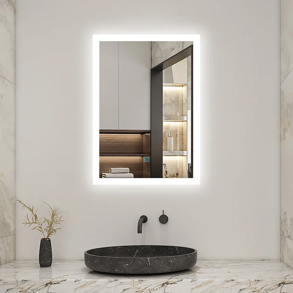AICA Sanitaire Miroir de salle de bain 50x70cm LED tricolore anti-buée + mémoire + dimmable,