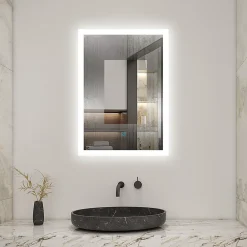 AICA Sanitaire Miroir de salle de bain 50x70cm LED tricolore anti-buée + mémoire + dimmable,