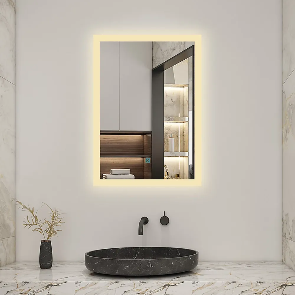 AICA Sanitaire Miroir de salle de bain 50x70cm LED tricolore anti-buée + mémoire + dimmable,