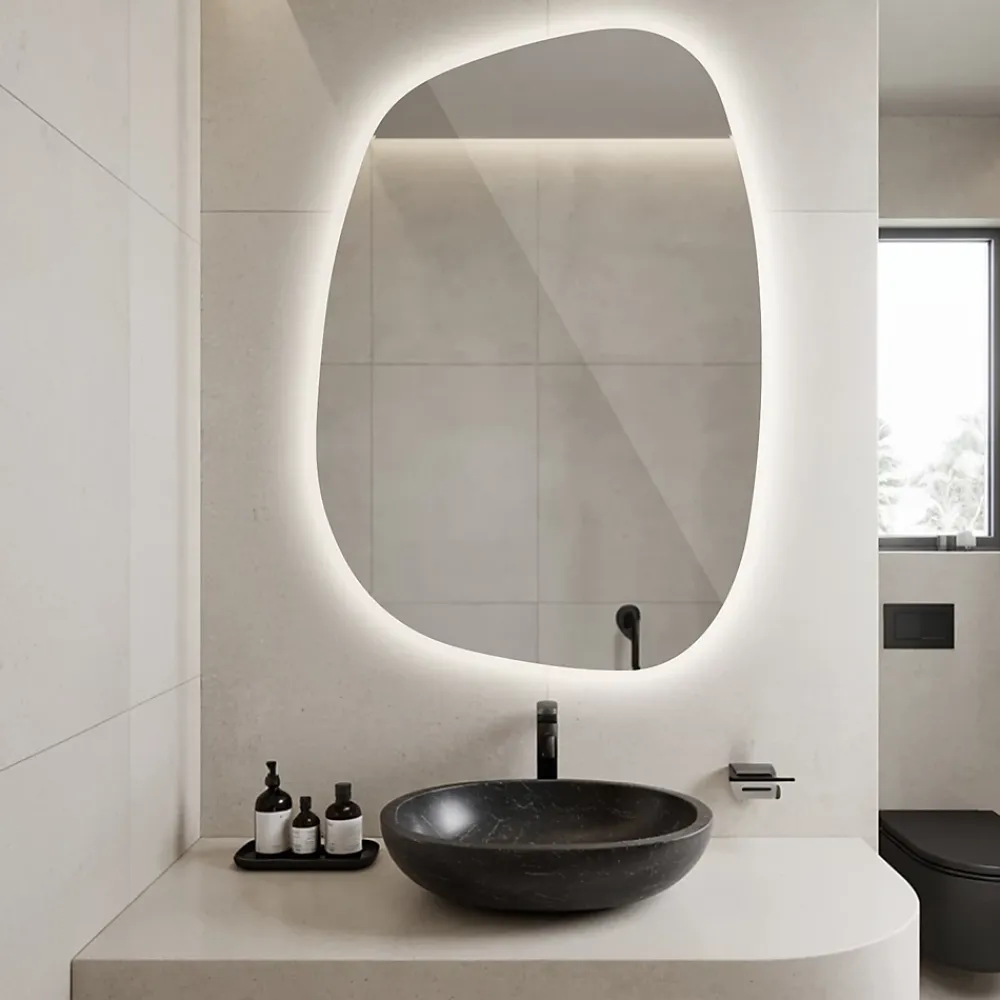Miroir Lumineux|Tulup Miroir asymétrique led 49 x 34 cm design lumière neutre