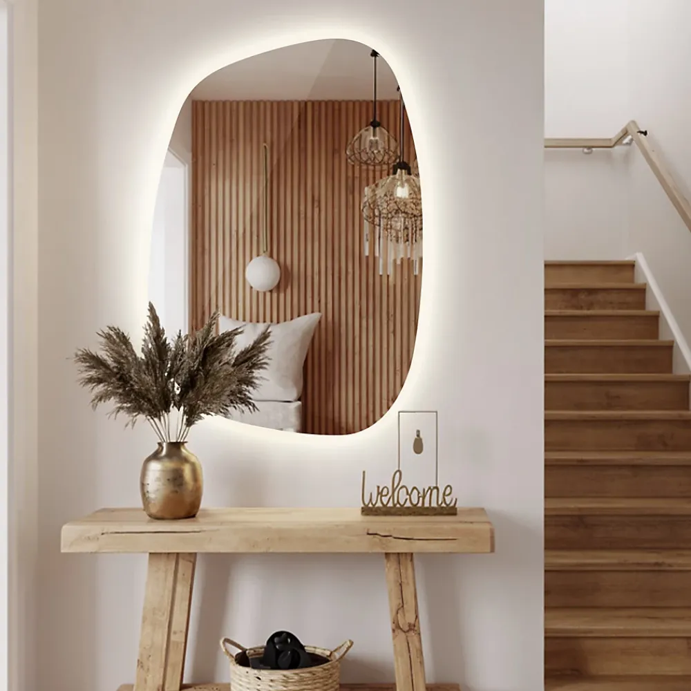 Miroir Lumineux|Tulup Miroir asymétrique led 49 x 34 cm design lumière neutre