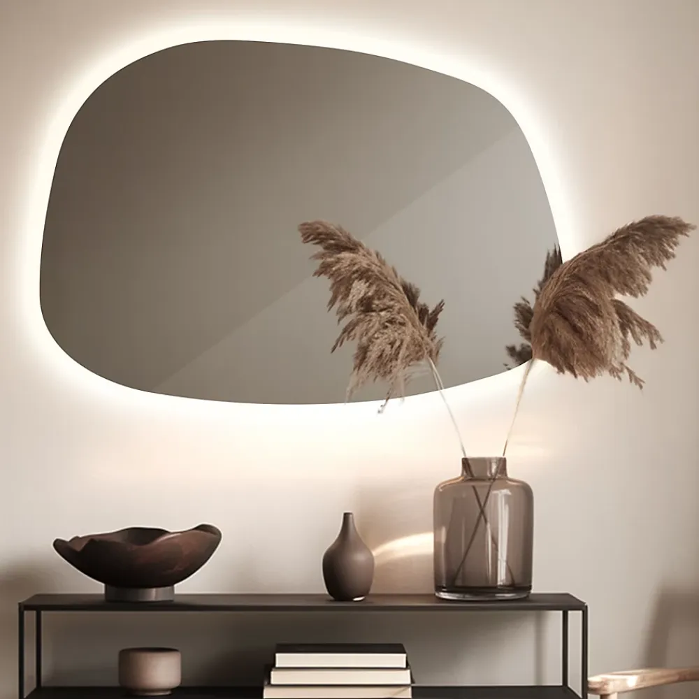 Miroir Lumineux|Tulup Miroir asymétrique led 49 x 34 cm design lumière neutre