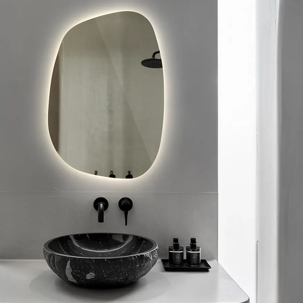 Miroir Lumineux|Tulup Miroir asymétrique led 49 x 34 cm design lumière neutre