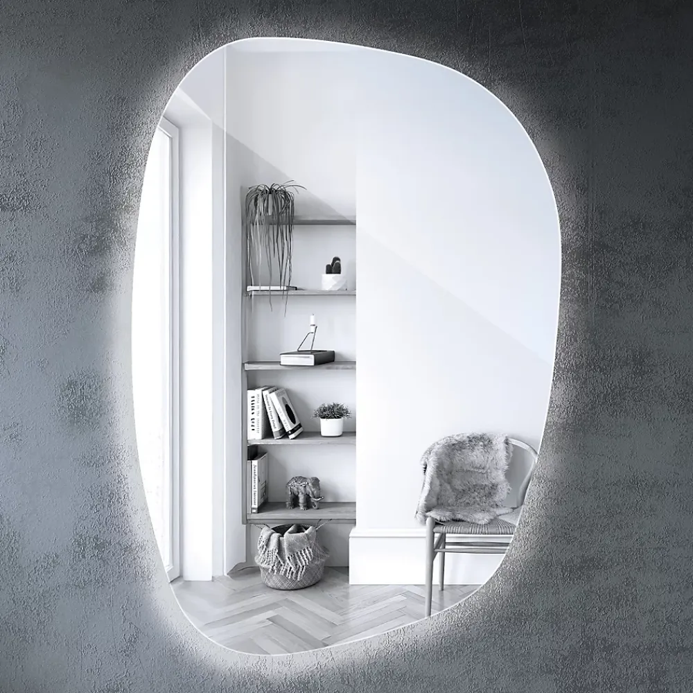 Miroir Lumineux|Tulup Miroir asymétrique led 49 x 34 cm design lumière froide