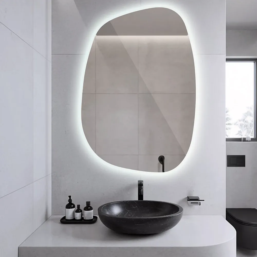Miroir Lumineux|Tulup Miroir asymétrique led 49 x 34 cm design lumière froide