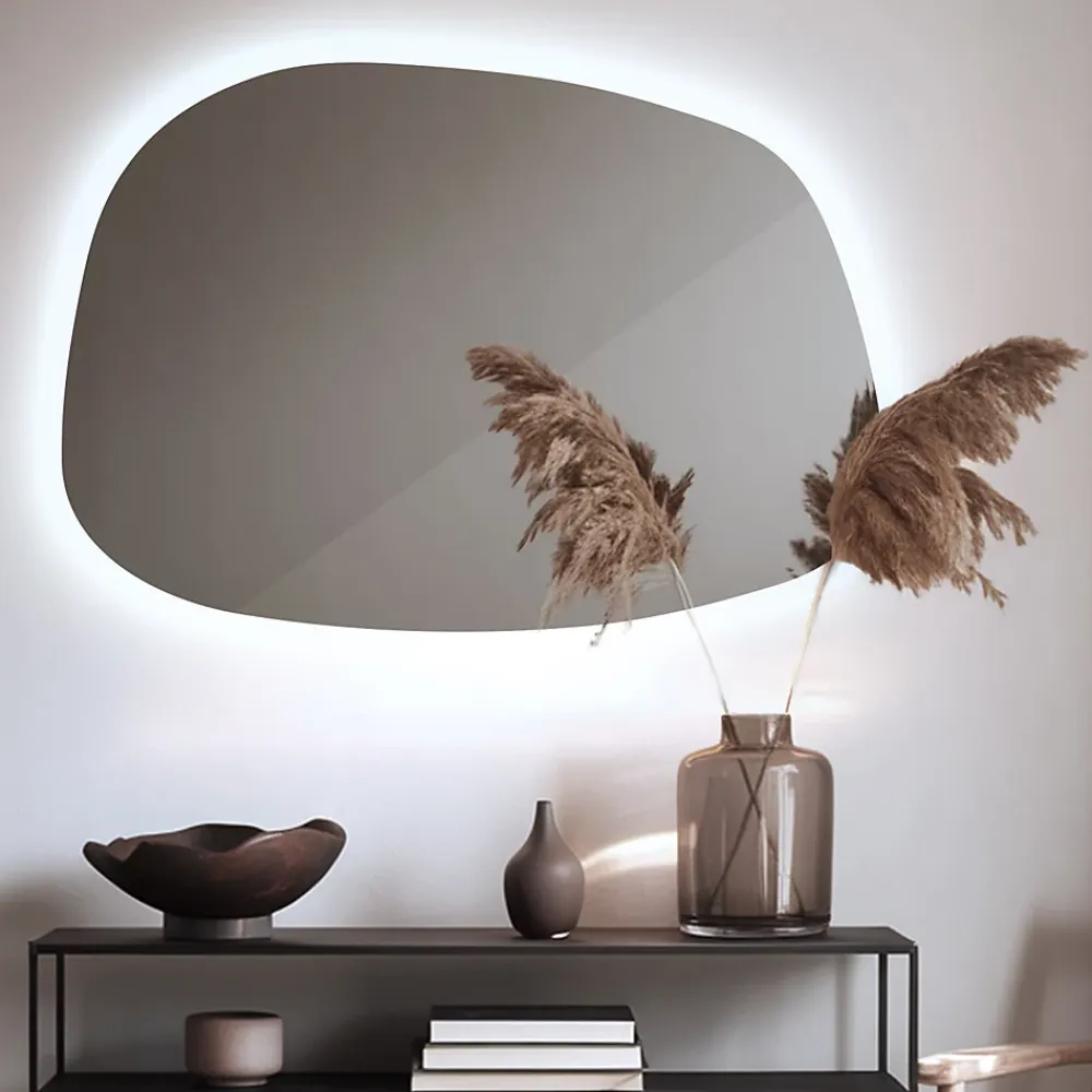 Miroir Lumineux|Tulup Miroir asymétrique led 49 x 34 cm design lumière froide