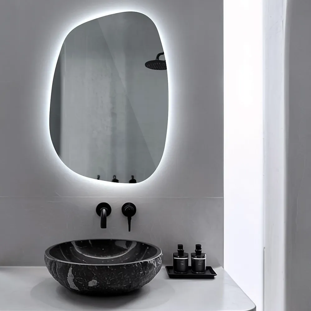 Miroir Lumineux|Tulup Miroir asymétrique led 49 x 34 cm design lumière froide