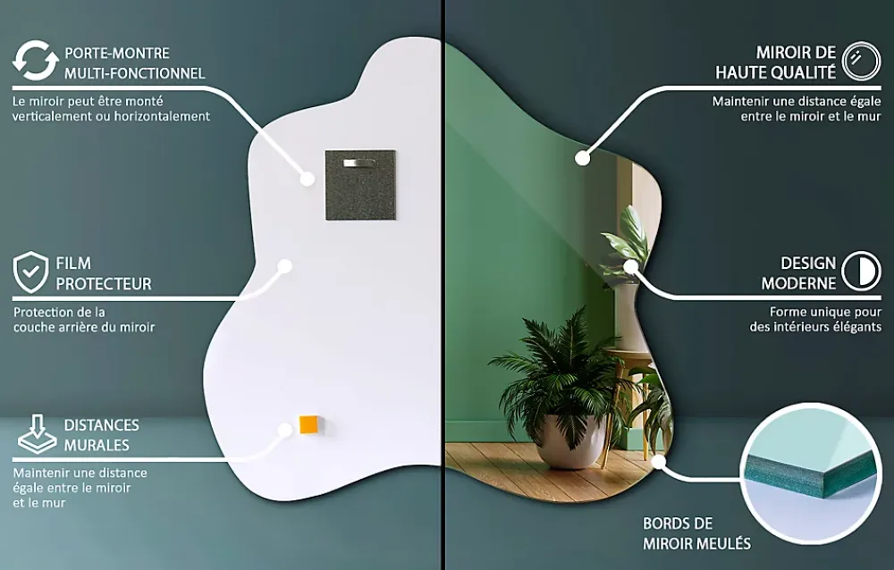 Tulup Miroir asymétrique 77 x 77 cm sans cadre pour une touche moderne et élégante