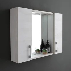 Kiamami Valentina Miroir Avec Deux Étagères En Chêne Blanc Effet Bois
