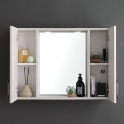 Kiamami Valentina Miroir Avec Deux Étagères En Chêne Blanc Effet Bois