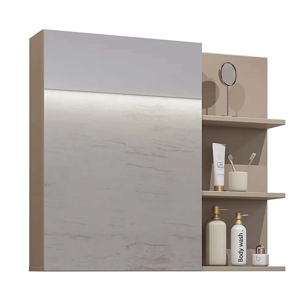Miroir Simple|Meublorama Miroir avec rangements de salle de bain GOBI coloris marron