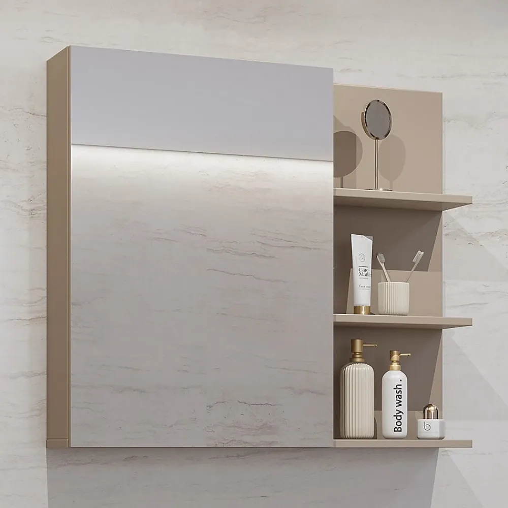 Miroir Simple|Meublorama Miroir avec rangements de salle de bain GOBI coloris marron