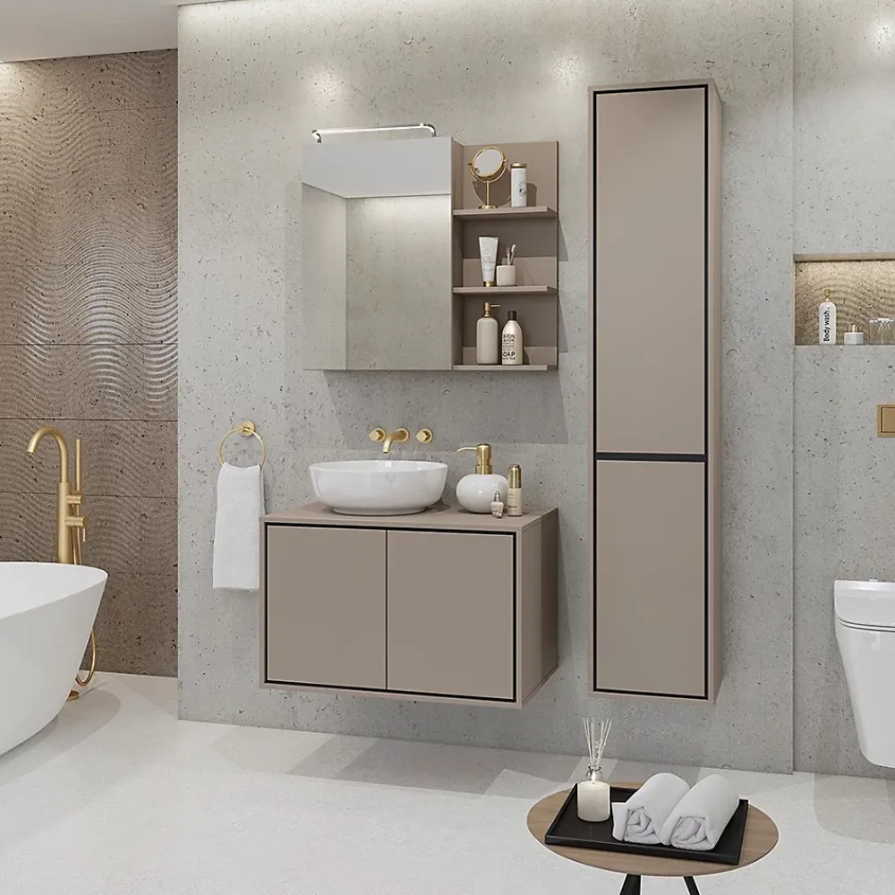Miroir Simple|Meublorama Miroir avec rangements de salle de bain GOBI coloris marron