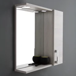 Kiamami Valentina Miroir Avec Unité Murale Droite En Chêne Gris Effet Bois Et Spot Led 58Cm
