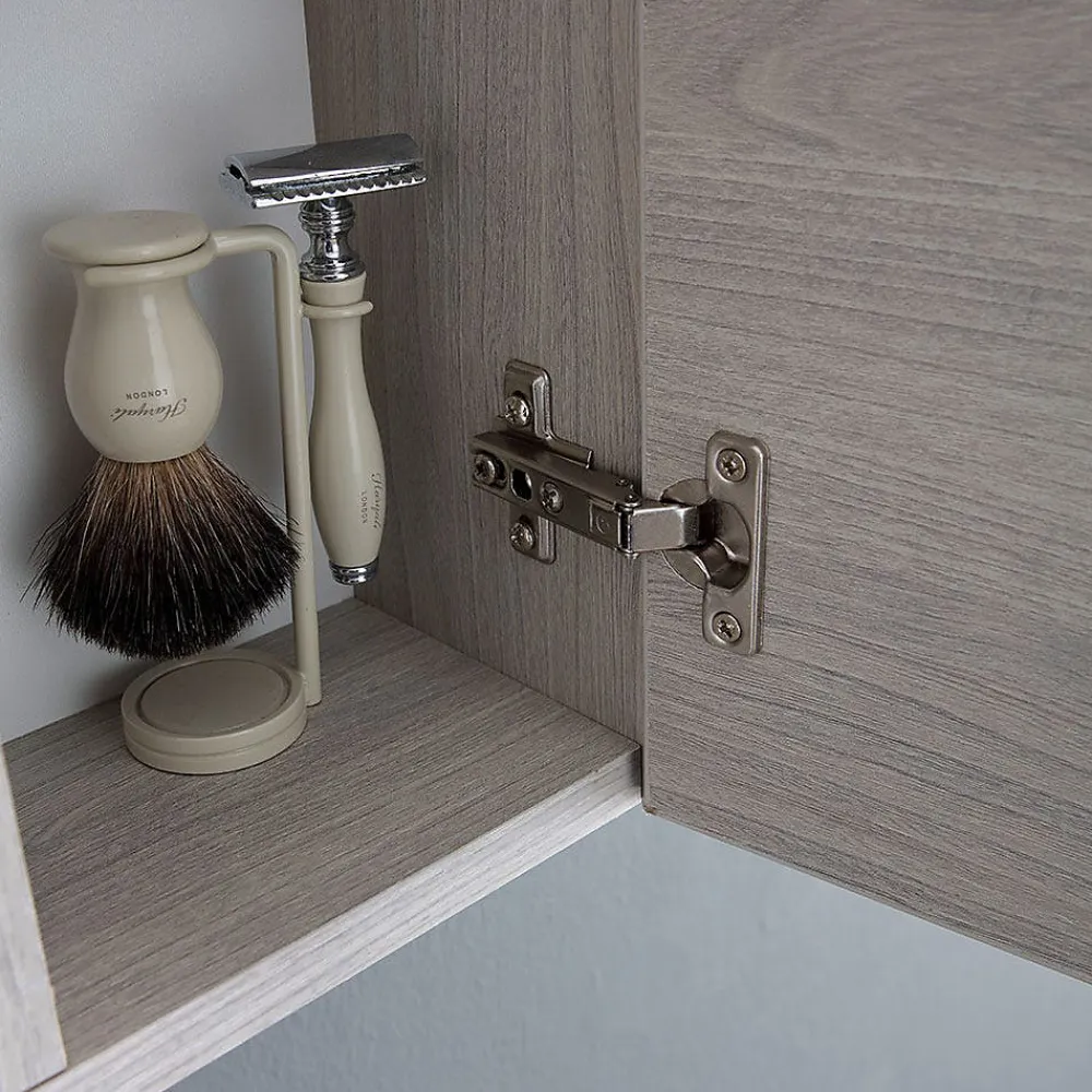 Kiamami Valentina Miroir Avec Unité Murale Droite En Chêne Gris Effet Bois Et Spot Led 58Cm