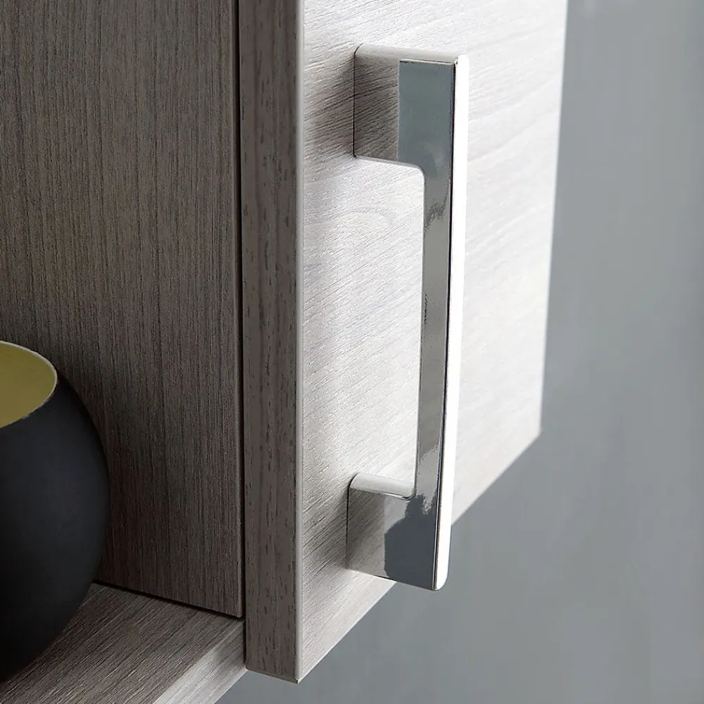 Kiamami Valentina Miroir Avec Unité Murale Droite En Chêne Gris Effet Bois Et Spot Led 58Cm