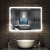 AICA Sanitaire Miroir Bluetooth 100x60 cm, tricolore + horloge + mémoire + dimmable + anti-buée, miroir LED étanche IP44,