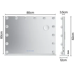Miroir Grossissant Lumineux|Sirhona Miroir de Maquillage Éclairage LED 80x60x10 cm + Bluetooth + Loupe 10X + Port USB + Température à Tricolore