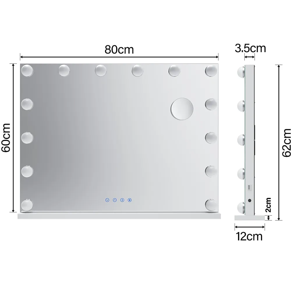 Miroir Grossissant Lumineux|Sirhona Miroir de Maquillage Éclairage LED 80x60x10 cm + Bluetooth + Loupe 10X + Port USB + Température à Tricolore