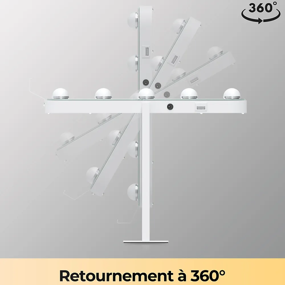 Miroir Grossissant Lumineux|Sirhona Miroir de Maquillage Éclairage LED 50x47x9cm cm + Support de Téléphone + Loupe 10x + Port USB + Température Tricolore