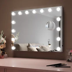 Sirhona Miroir de Maquillage Éclairage LED 58x46x10 cm + Bluetooth + Loupe 10X + Port USB + Température à Tricolore