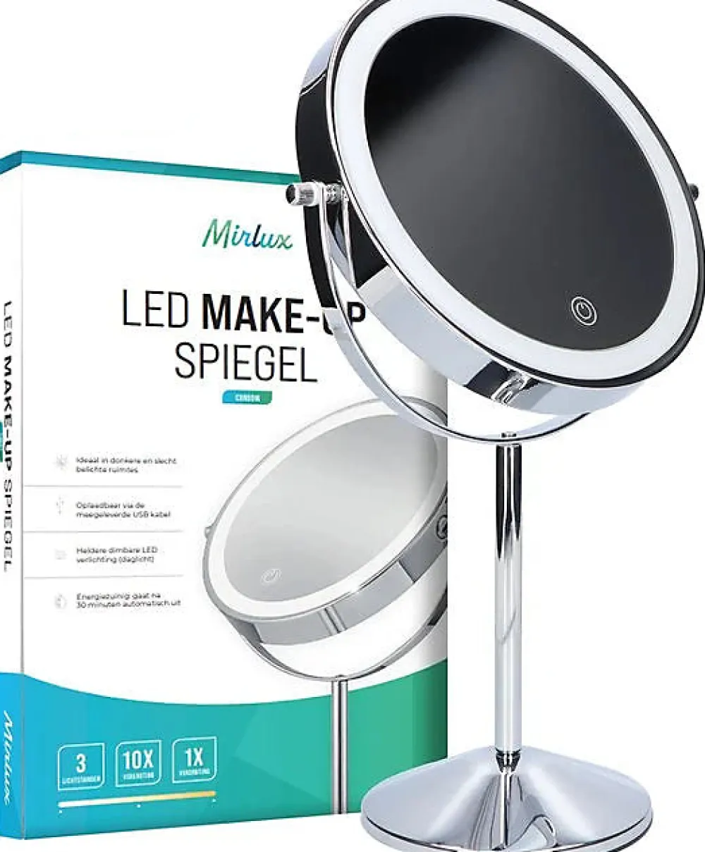 Mirlux Miroir De Maquillage Lumineux LED Rechargeable Chrome, grossissement 1-10x