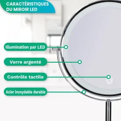 Mirlux Miroir De Maquillage Lumineux LED Rechargeable Chrome, grossissement 1-10x