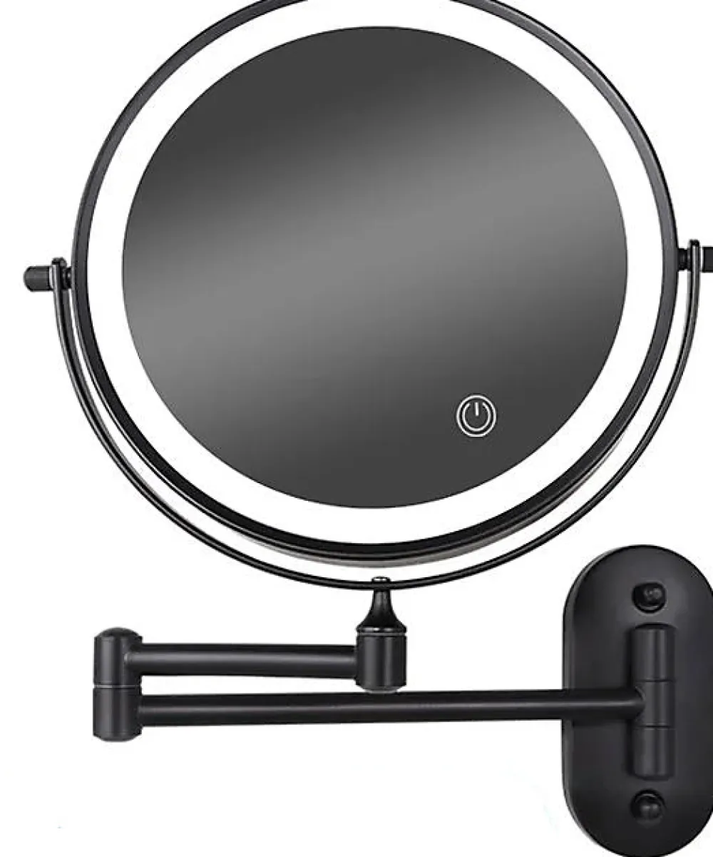 Mirlux Miroir De Maquillage Lumineux LED Rechargeable Noir, Grossissement 1-5x