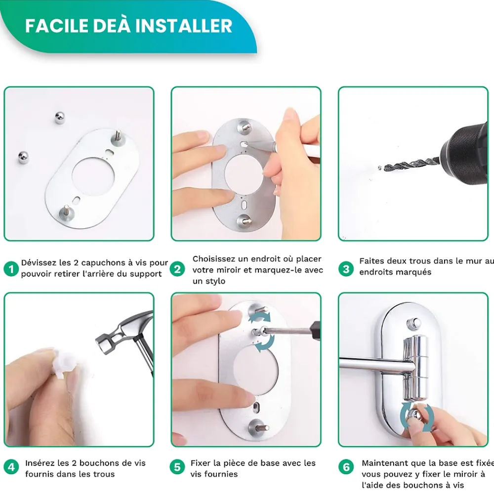 Mirlux Miroir De Maquillage Lumineux LED Rechargeable Noir, Grossissement 1-5x