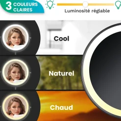 Mirlux Miroir De Maquillage Lumineux LED Rechargeable Noir, Grossissement 1-5x