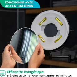 Mirlux Miroir De Maquillage Lumineux LED Rechargeable Noir, Grossissement 1-5x