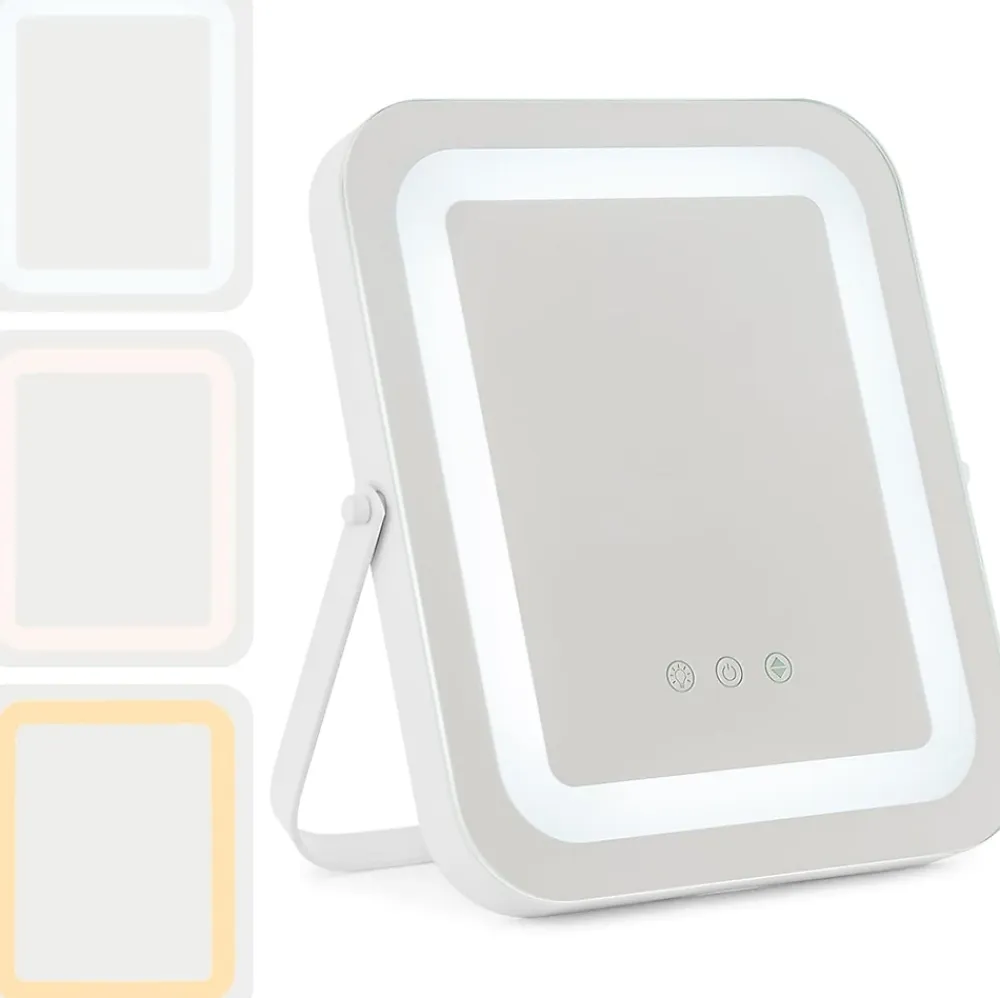 Giantex Miroir de Maquillage Rectangulaire 3 Couleurs et Luminosités réglables avec Support en Métal Contrôle Tactile