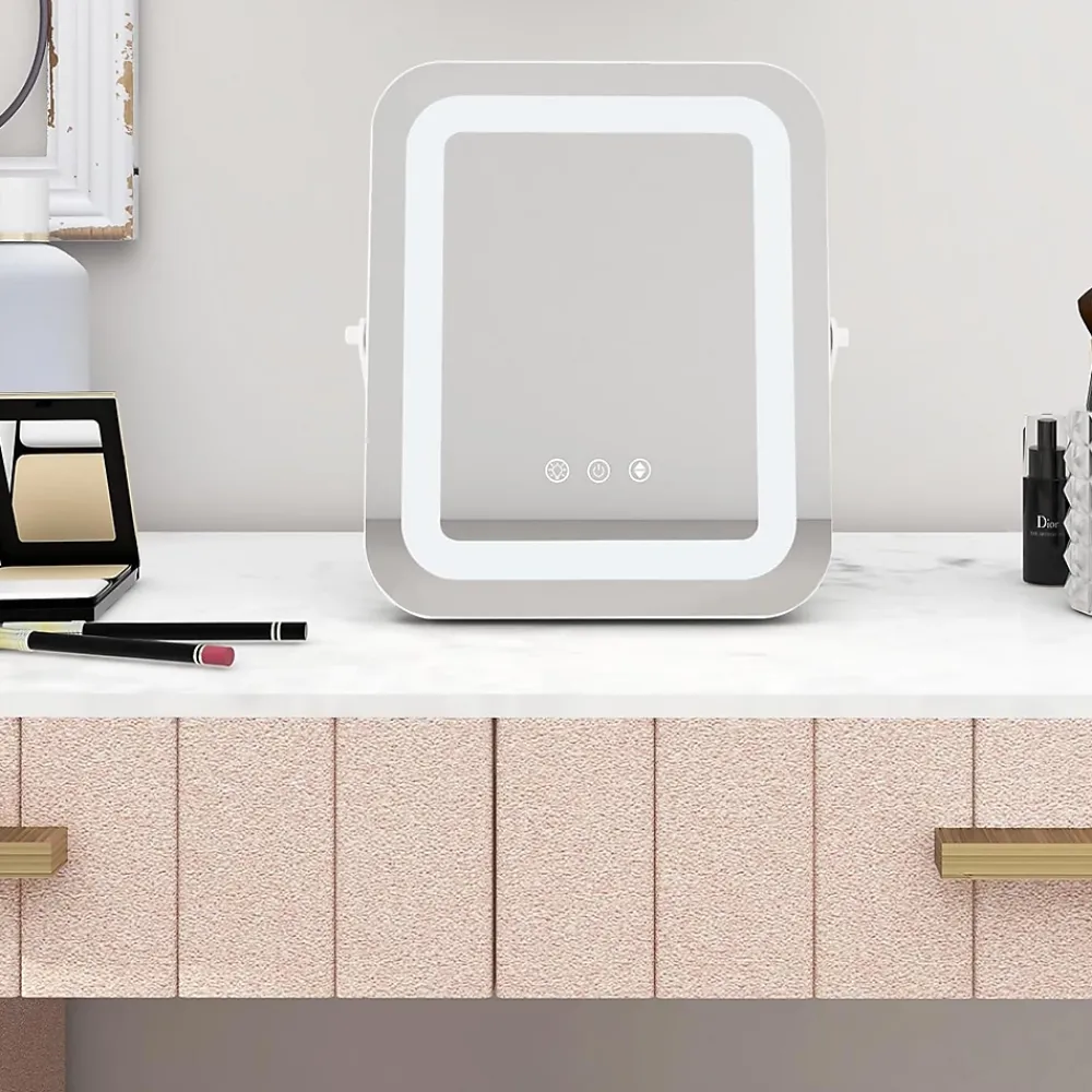 Giantex Miroir de Maquillage Rectangulaire 3 Couleurs et Luminosités réglables avec Support en Métal Contrôle Tactile