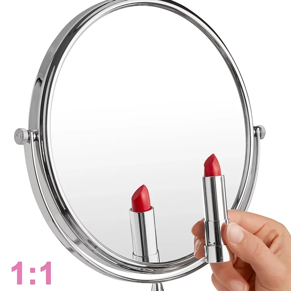 Tectake Miroir de maquillage Rond double face Grossissant argent