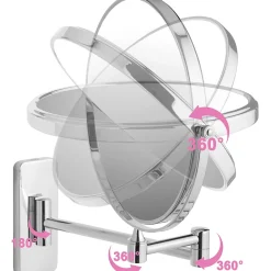 Tectake Miroir de maquillage Rond double face Grossissant argent